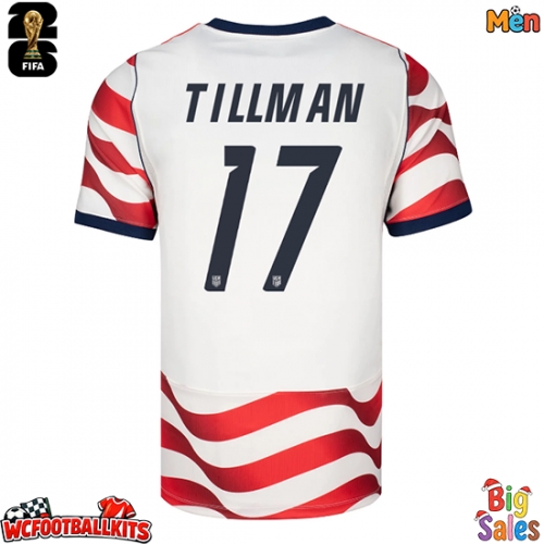 United States Malik Tillman #17 Replica Home Stadium Shirt World Cup 2026 Short Sleeve